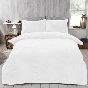 Teddy Duvet Cover with Pillow Case Bedding Set - White / King