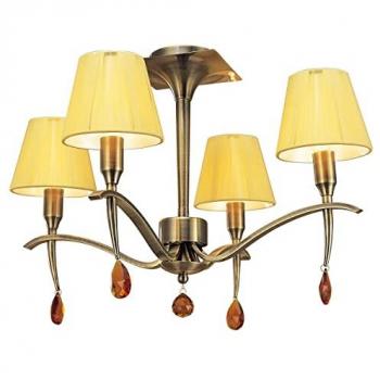 Diyas - Inspired Mantra Siena Semi Flush Round 4 Light E14, Antique Brass With Amber Cream Shades And Amber Crystal