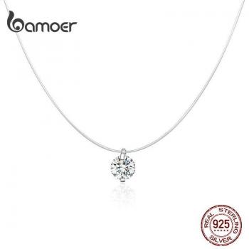 BAMEOR 925 Sterling Zilver Eenvoudige Glans Zirkoon Ketting
