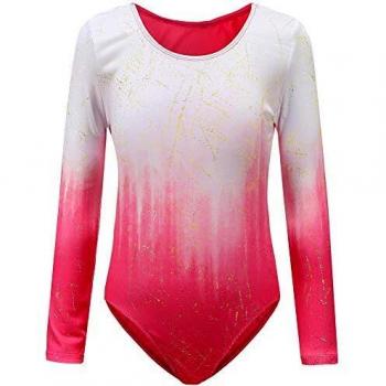 Sinoeem Gymnastics Leotards for Girls Gradient Color Sparkle Dance Leotard Long Sleeve/Sleeveless Dancewear Girls Leotards Athletic Ballet Dress Kids 3-12 Years (Pink-sleeveless, Tag 10A(9-10 Years))