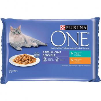 Nourriture humide pour chat Purina One sensibilité aux protéines de poulet et de thon - 12 x 85g (boîtes)