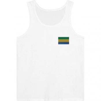White Embroidered Gabon Flag Tank – 100% Cotton, Fitted Cut