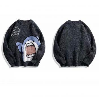Pull à col rond unisexe « Requin rigolo » – long, noir
