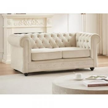 Canapé 2 places Chesterfield en velours beige
