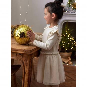 Jupe d’hiver bi‑matière en tulle et satin pour petites princesses écru