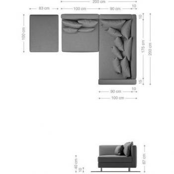Clovis Ecksofa Weiß Schwarz mit Hocker und Ottomane Rechts