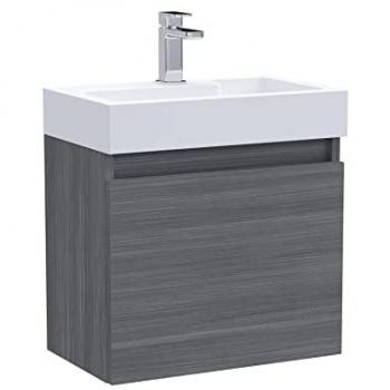 Wall Hung Vanity Basin Unit Slimline Polymarble Basin 500mm Woodgrain Anthracite