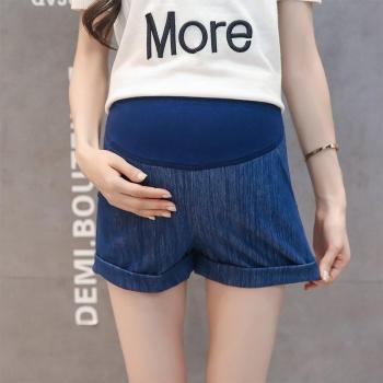Jean short grossesse noir‑bleu à poches