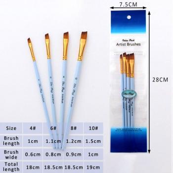 Pinceaux en Nylon Mat Bleu Multifonctionnels, 4 pièces, avec Manche en Bois pour Peinture à l'Huile et Dessin