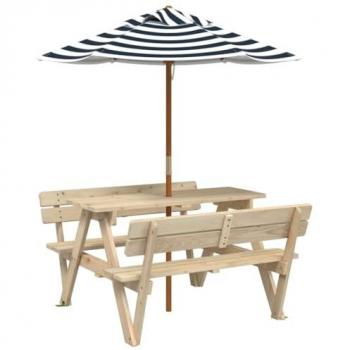 Kids Picnic Table with Umbrella Solid Wood Fir