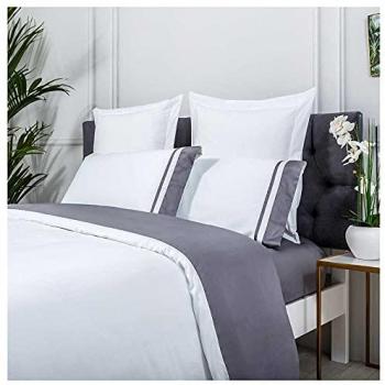 Cotton Artean Funda nórdica Saten Algodón Egipcio 300 Hilos Blanco y Gris 240x220