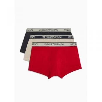 Emporio Armani Men's 3 Pack Trunks Underwear - Red/Navy/Beige - Size: 33/32/32