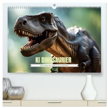 KI Dinosaurier - Herrscher der Lüfte Land und Meer (hochwertiger Premium Wandkalender 2025 DIN A2 quer) Kunstdruck in Hochglanz