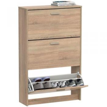 Mueble Zapatero Estrecho Briebe Nova, Entrada Recibidor, 3 Puertas, Madera 119,5x74x25 cm