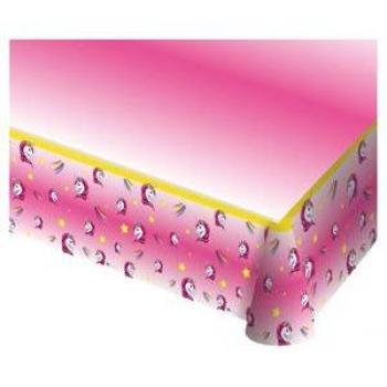 Toalha de mesa plástica rosa Unicórnios