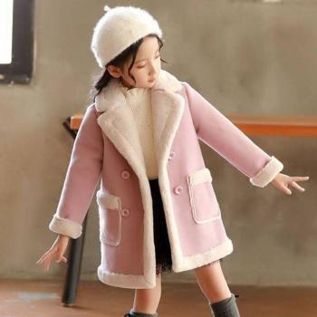 Manteau chaud en laine velours parka patchwork pour enfants
