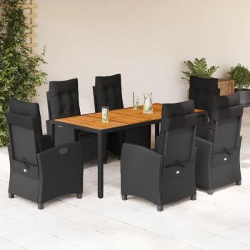 Coussin de jardin noir résine tressée – ensemble 7 pièces
