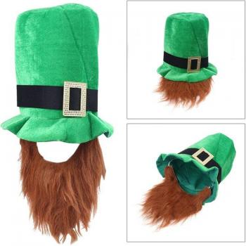 Green Leprechaun Costume Hat with Beard