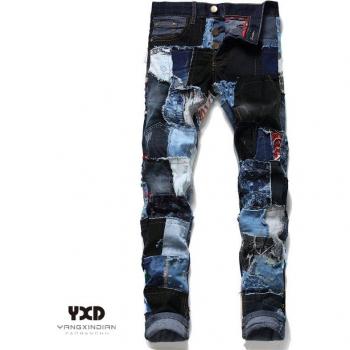 Heren Slanke Fit Ripped Jeans met Geschilderde Details