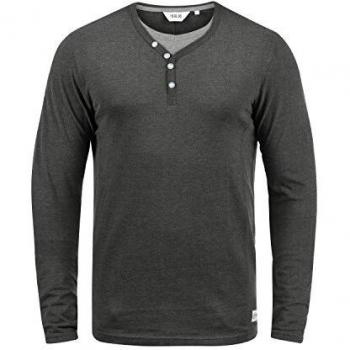 !Solid Doriano Herren Longsleeve Shirt, Grandad-Ausschnitt, Größe:M, Dunkelgrau Melange