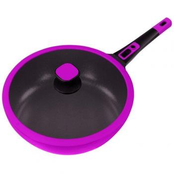 KING Bratpfanne „Click‑Grip Xylan Plus Silver Diamond“ – Ø 28 cm, Höhe 8,5 cm, lila (Beere), Glasdeckel, Induktion, abnehmbarer Griff, XYLAN Puls Silver Diamond‑Beschichtung
