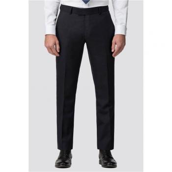 Navy Tailored Fit Hopsack Wool Blend Trousers