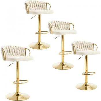 Woltu 4‑Pack Breakfast Bar Chairs – Velour Cream, Swivel & Adjustable Height