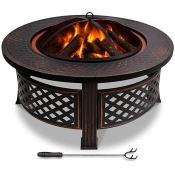 VOUNOT Brasero de Jardin Ø81cm - Métal avec Tisonnier et Grille Pare-Étincelles