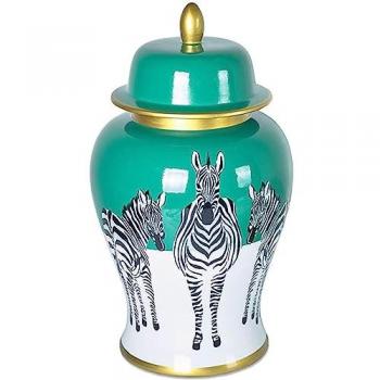 Jarrón Cerámico Cebras Verde Tanzania 47cm - Decorativo 26.5x47x26.5 cm