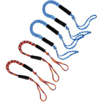 Pack de 4 cordons élastiques pour amarrage de bateau - Polyester 3,5 pieds - Orange/Bleu + Bleu/Blanc
