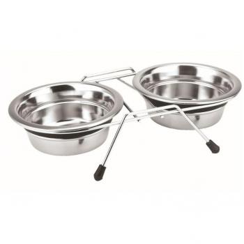 Silent Dinner RVS voerbakken met standaard, 2x13 cm, 0,35 l