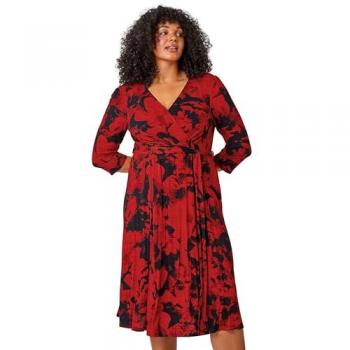 Curve Floral Stretch Wrap Midi Dress