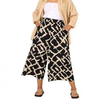Black Abstract Print Wide Leg Pants