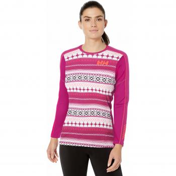 Helly Hansen W Hh Lifa Active Graphic Baselayer Crew Top, Damen, Lifa Active Graphic Crew, 039 Festival Fuchsia, X-Large