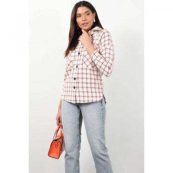 Camicia da donna con taschino anteriore oversize L marrone rosso