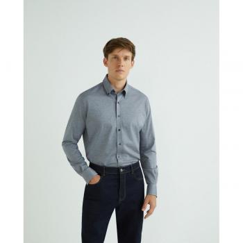 Rushmore Camisa de hombre sport regular fit, 100% algodón, patrón geométrico marino, cuello con botón punta, puño arista