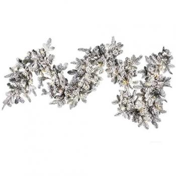 Festone Natalizio Artificiale con Luci led 180 cm innevato Decorazione da Parete Bianco Sundo
