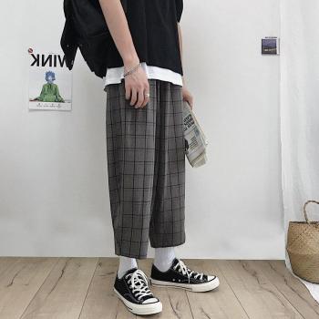 Pantalones de Verano para Hombre con Estampado Cuadriculado, Pierna Ancha, Cintura Elástica, Talla Grande M-XL
