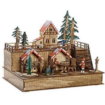 Dkd Home Decor - Adorno Navideño Casa Rojo Verde Naranja Natural Marrón oscuro Madera 30 x 22,5 x 25,5 cm