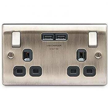 X BG NEXUS NAB22U3B ANTIQUE BRASS Double Plug Socket with USB Ports