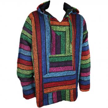 Mexican Baja Jerga Hippie Festival Top - Rainbow Stripes, Size M