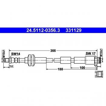 Durite de frein ATE 24.5112‑0356.3 – Compatibilité M10x1, 355 mm, 500 C Cabriolet