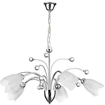 Lampadario Moderno 5 Luci Metallo Cromato Lucido con Puntali di Cristallo