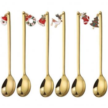 6pcs Christmas Pendant Teaspoons - Stainless Steel Coffee and Dessert Spoons