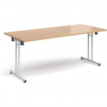 Compact Fold‑Out Table – White Legs, 1.8 m × 0.8 m, Beech Finish