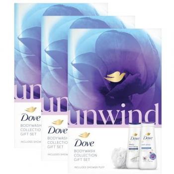 Unwind Bodywash Gift Set for Her with Shower Puff, 3 Pack