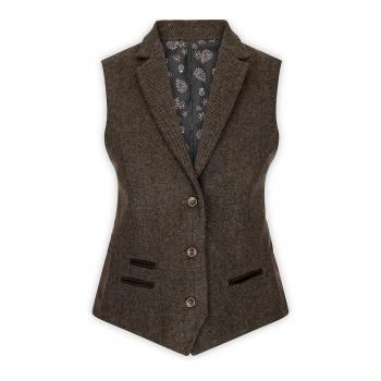 Women's Heritage 1920s Tweed Herringbone Vest in Brown – Size 10