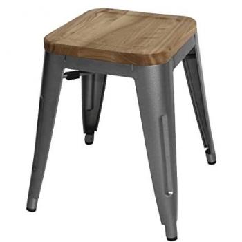 Grau‑Stahlhocker „Bolero“ – 4‑er Pack, Holzsitz