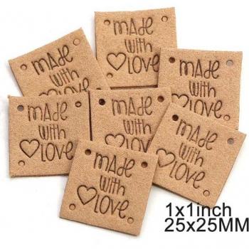 Handmade Leather “With Love” Labels – 20 Pack, Mix Color Square Tags