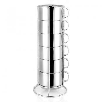 Double Layer Anti-Scald Stainless Steel Stackable Tea Cup Holder Set (6pc)